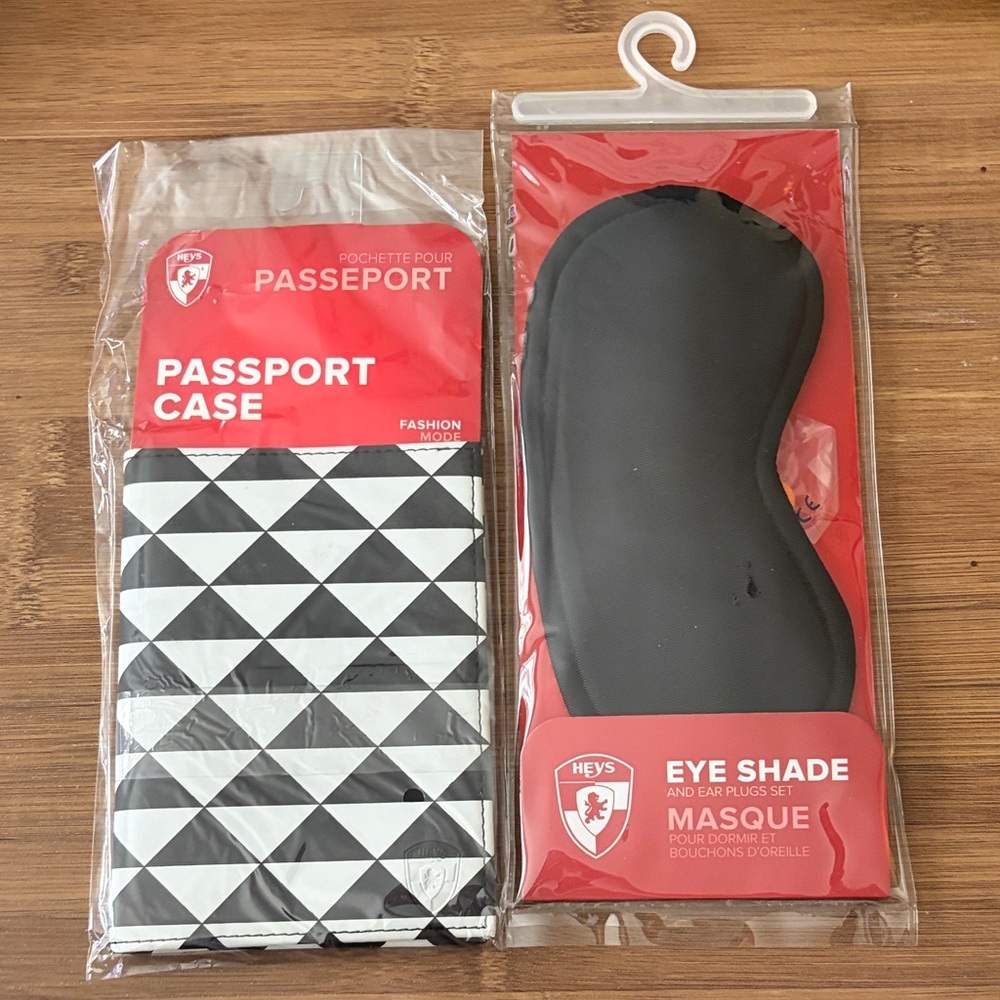 Heys Black and White Passport Case and Eye Shade Travel Set